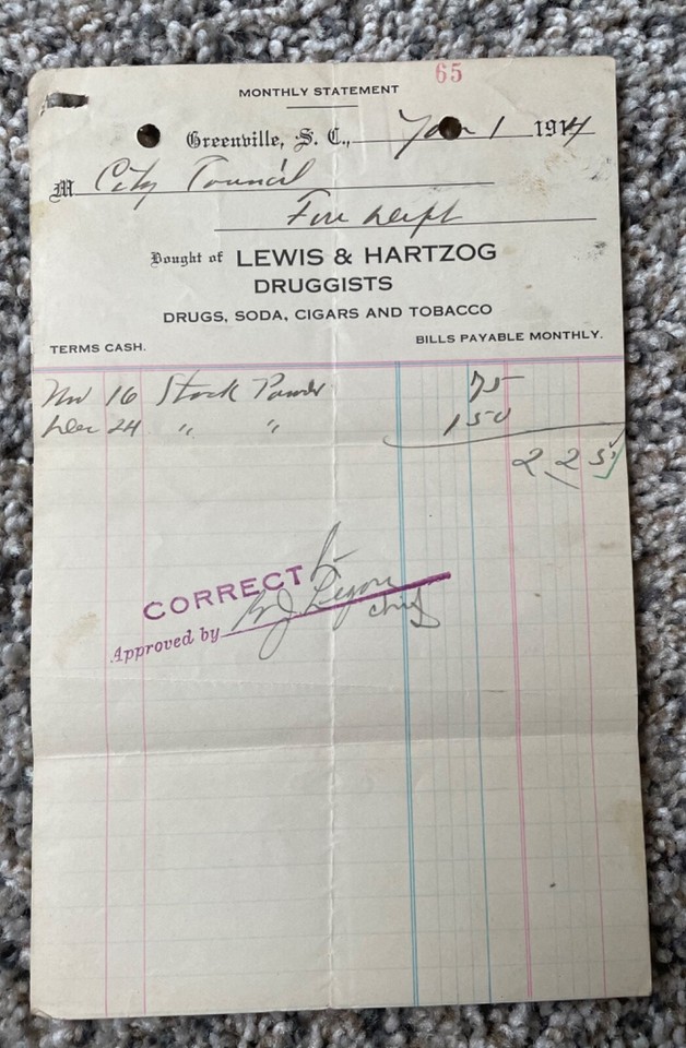 SC Greenville SC South Carolina Pharmacy Druggist Medicine Document