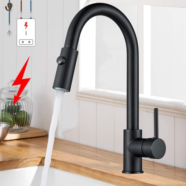 Schwarz KüChenarmatur Niederdruck Wasserhahn Ausziehbar KüChe SpüLtischarmatur-image
