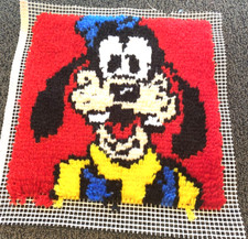 COMPLETED Hook Latch Rug Goofy Wall Hanging 14" x 14"