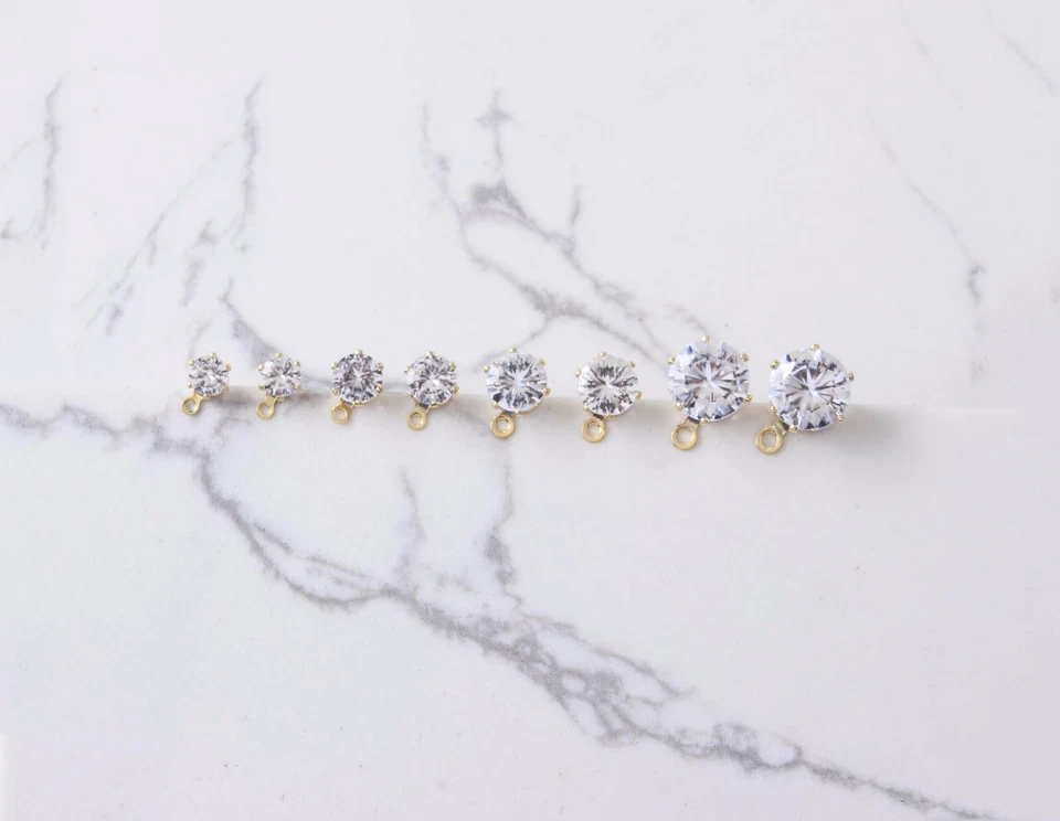 Pendiente redondo pavé de circonitas cúbicas de 10 piezas, pendiente redondo de circonita cúbica, poste de oreja de circón Foto 4 de 4