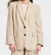 Linen Women's Spring Blazer - A New Day Tan L NWT