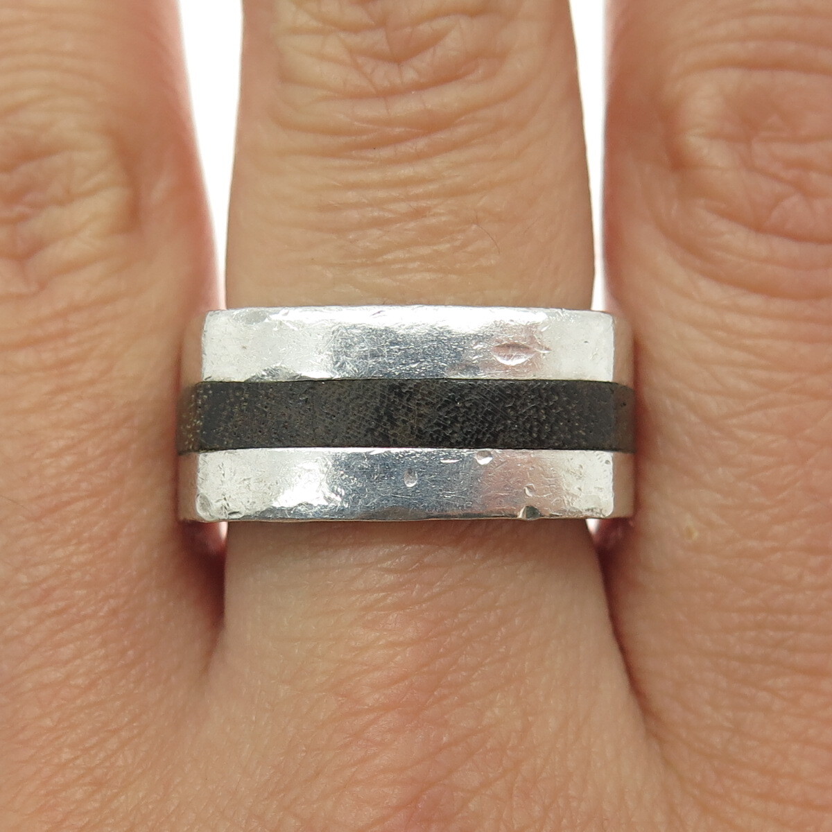 VERSANI 925 Sterling Silver Vintage Wood Modernist Ring Size 9.25 