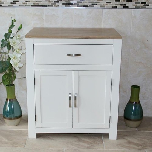 Bathroom Furniture | Solid Oak Top Vanity Cabinet |Off White/Cream Painted  - Afbeelding 1 van 7