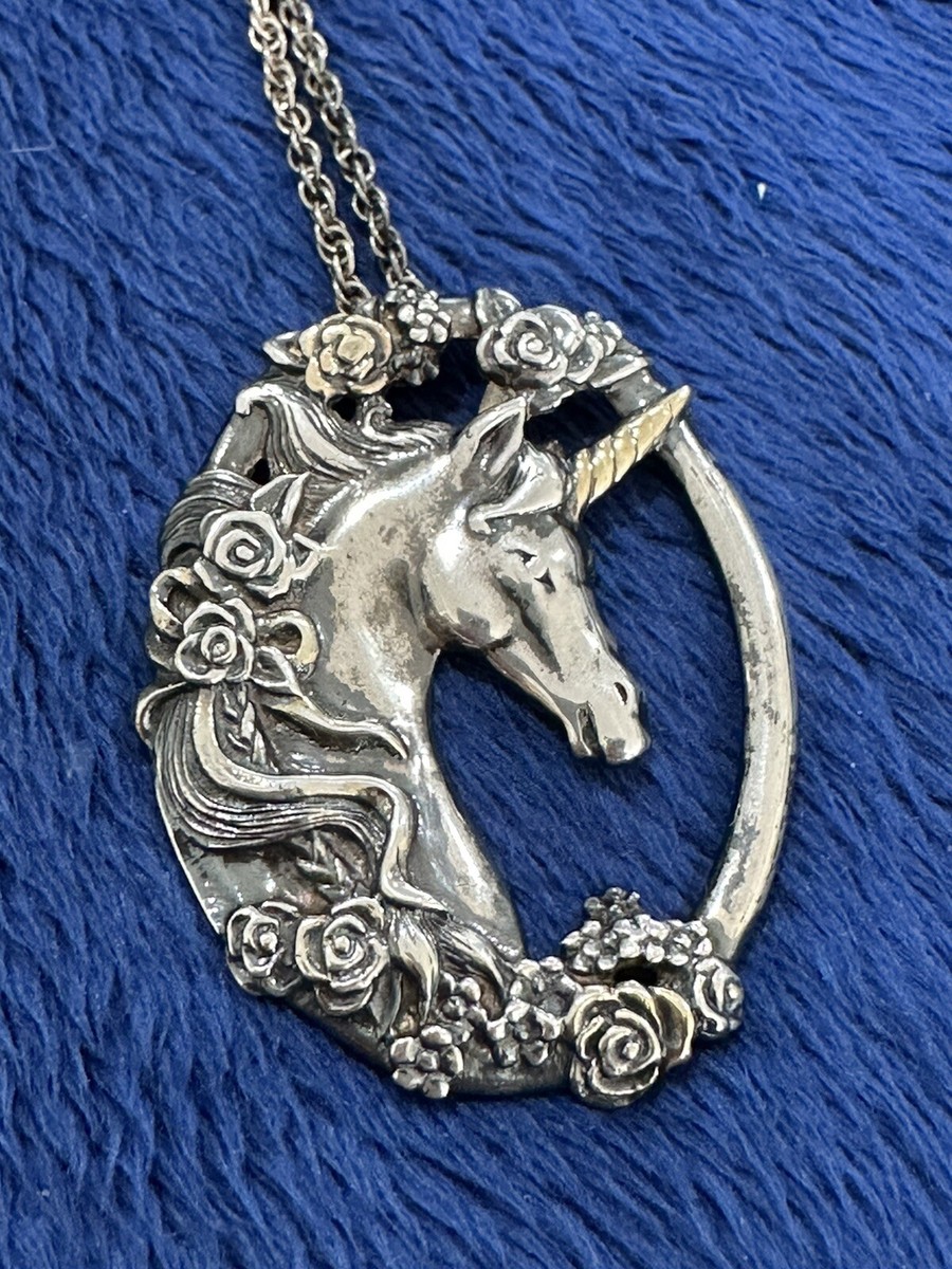 Vintage 925 Sterling Silver Gorham Unicorn Horse Necklace Pendant