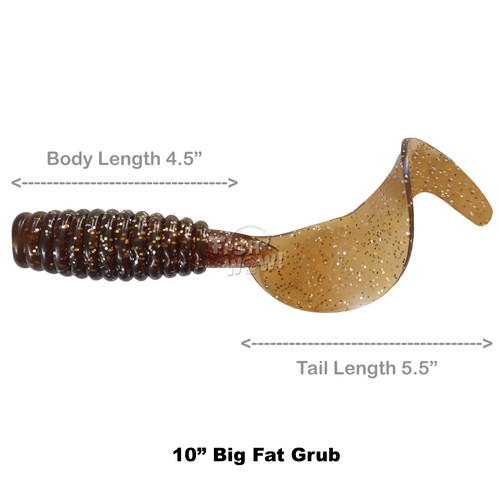 Pesce WOW! 4 pezzi 10" (con coda riccia estesa) persico grub grasso paffuto esche morbide 2c - Foto 6 di 9