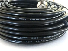 75 ft RG8X Mini-8 coaxial UHF PL-259 plug 50 ohm ham CB radio antenna coax cable