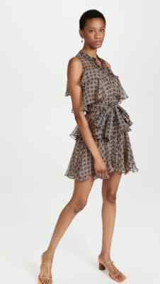 MISA Los Angeles Emogene Geo Mini Tiered Dress In Tamarin Tile Women's Size XS