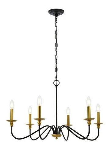Farmhouse Chandelier 6 Light Fixture Gold and Black Dining Room Foyer or Kitchen - Picture 1 of 7