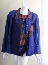 Nancy Bolen City Girl 1x Xl ? Funky Blue Vintage Rayon Jacket Blouse Twinset Art