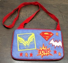Wonder Woman Girls Crossbody Purse Superman Batman Logos Adjustable Strap 9"x7"