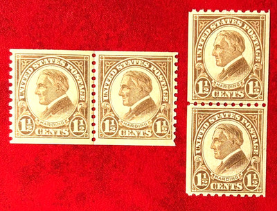 US Sc#598 & 605 1923/32 Perf:10 Harding Join Line Coil Pair MNHOG