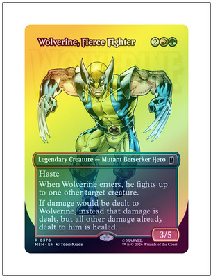 Wolverine, Fierce Fighter, Borderless Foil, Marvel Super Heroes, Magic MTG NM