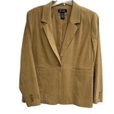 Denim Co. Blazer Women SZ XL Brown Stretch One Button Lined Jacket Career Work