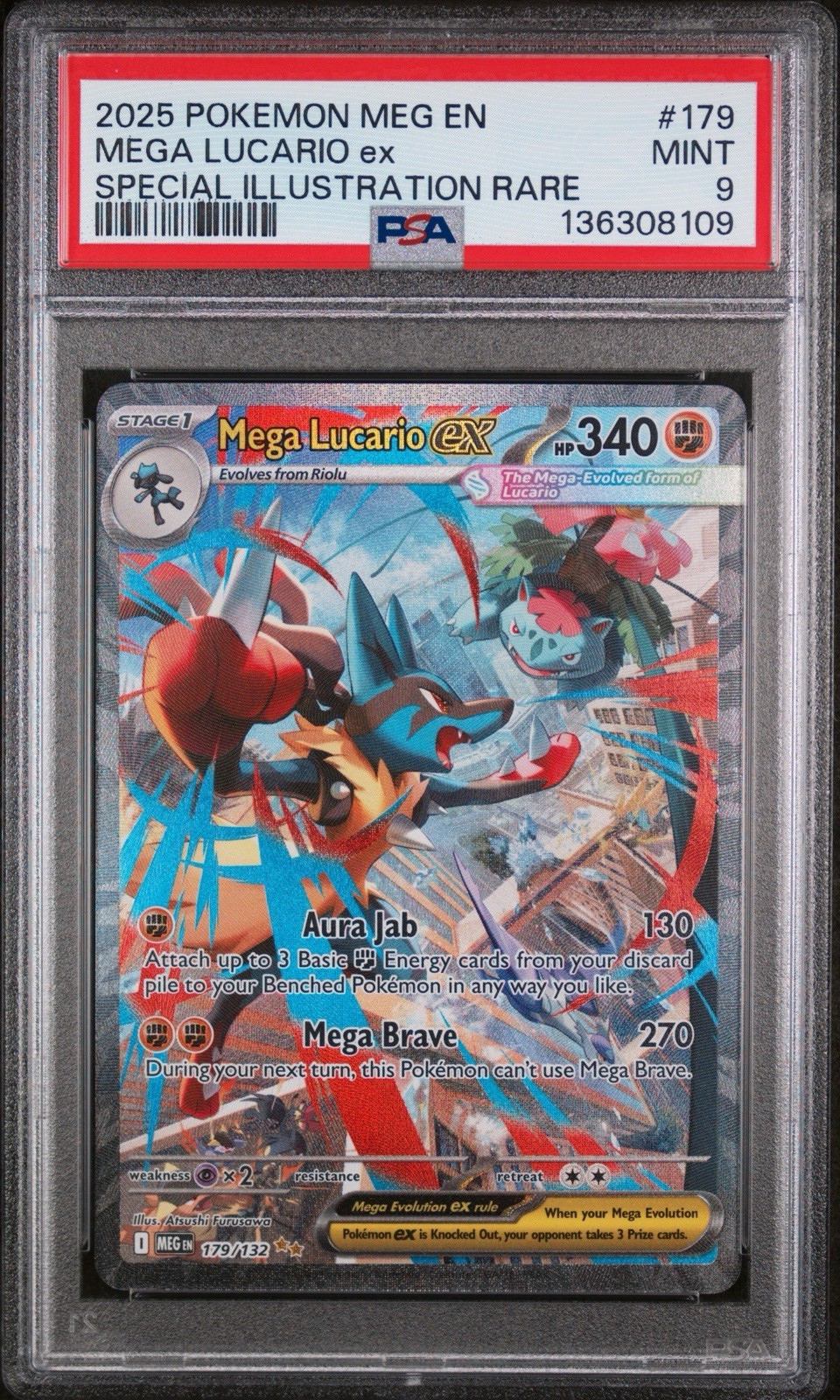 2025 POKEMON MEGA EVOLUTION SPECIAL ILLUSTRATION RARE #179 MEGA LUCARIO EX PSA 9