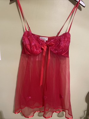 Laura Leigh Red BabyDoll Lingerie Sz  Med Hearts, Adj  Straps Women s Sexy M