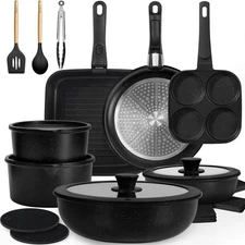 KIKCOIN 24 Pack Pots and Pans Set Non Stick, Detachable Handle Cookware Set, Ind