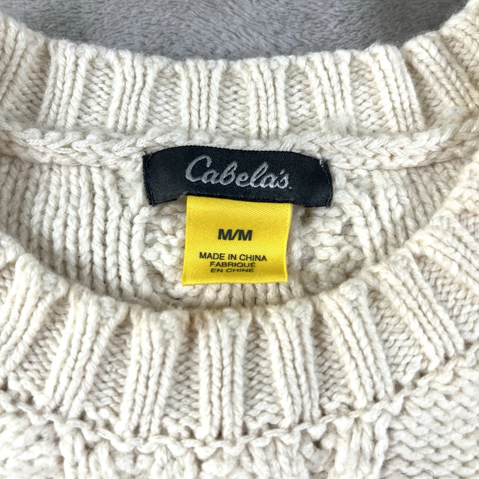 Suéter Cabelas Talla M Grueso Tejido con Cable Pescador Algodón Lana Beige Pescador Foto 2 de 4