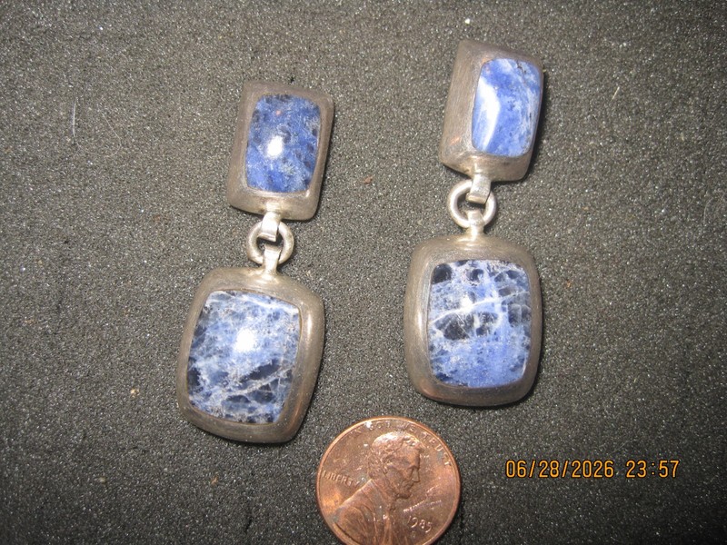 Mexico Vintage Deco Taxco Sterling Silver BLUE GEMSTONE Dangle Earrings
