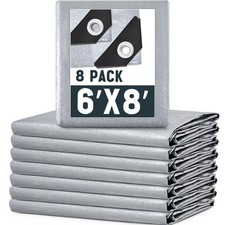 GliCraft 8 Pack Silver Tarps 6 x 8 ft, 5.5 Mil Waterproof 6 x 8