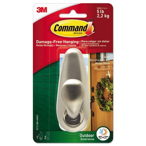 Command All Weather 1 Hooks and 2 Strips Set, Large, Brushed Nickel, 5 lb Cap