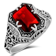 2CT Natural Fire Garnet 925 Solid Sterling Silver Vintage Style Ring Sz 8 XB3-5