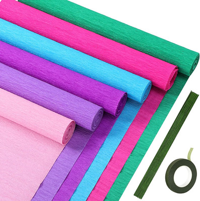 57 Pcs Crepe Paper Flower DIY Kits 6 Rolls 35g Papel Crepe Sheets 50 Pcs Flor...
