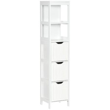 Slim Bathroom Storage unit with 3 Drawers and 2 Open Shelves, White