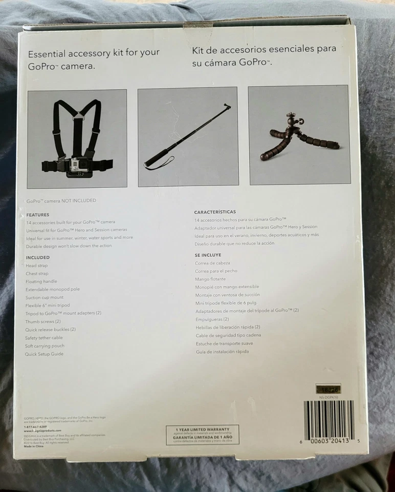 Kit de accesorios esenciales Insignia NSDGPK10 para cámara de acción GoPro Foto 2 de 3