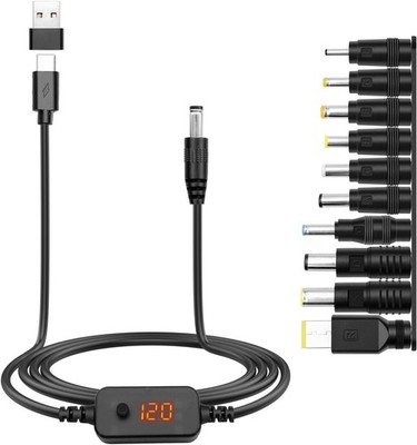 USB-C PD zu DC Adapterkabel 5V/9V/12V/15V/20V Einstellbar 10 DC-Stecker