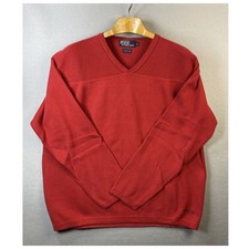 Polo Ralph Lauren Sweater Mens Size L Red 100 Cotton V Neck Festive Pullover