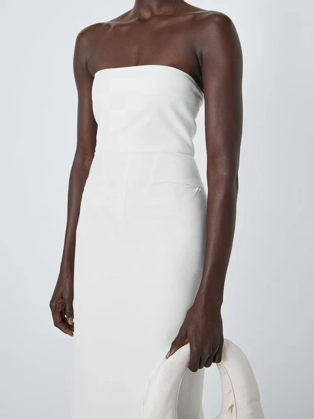 OFF WHITE John Lewis x A.W.A.K.E. MODE abito midi schiena vivace bianco sporco UK 16 RRP £ 249