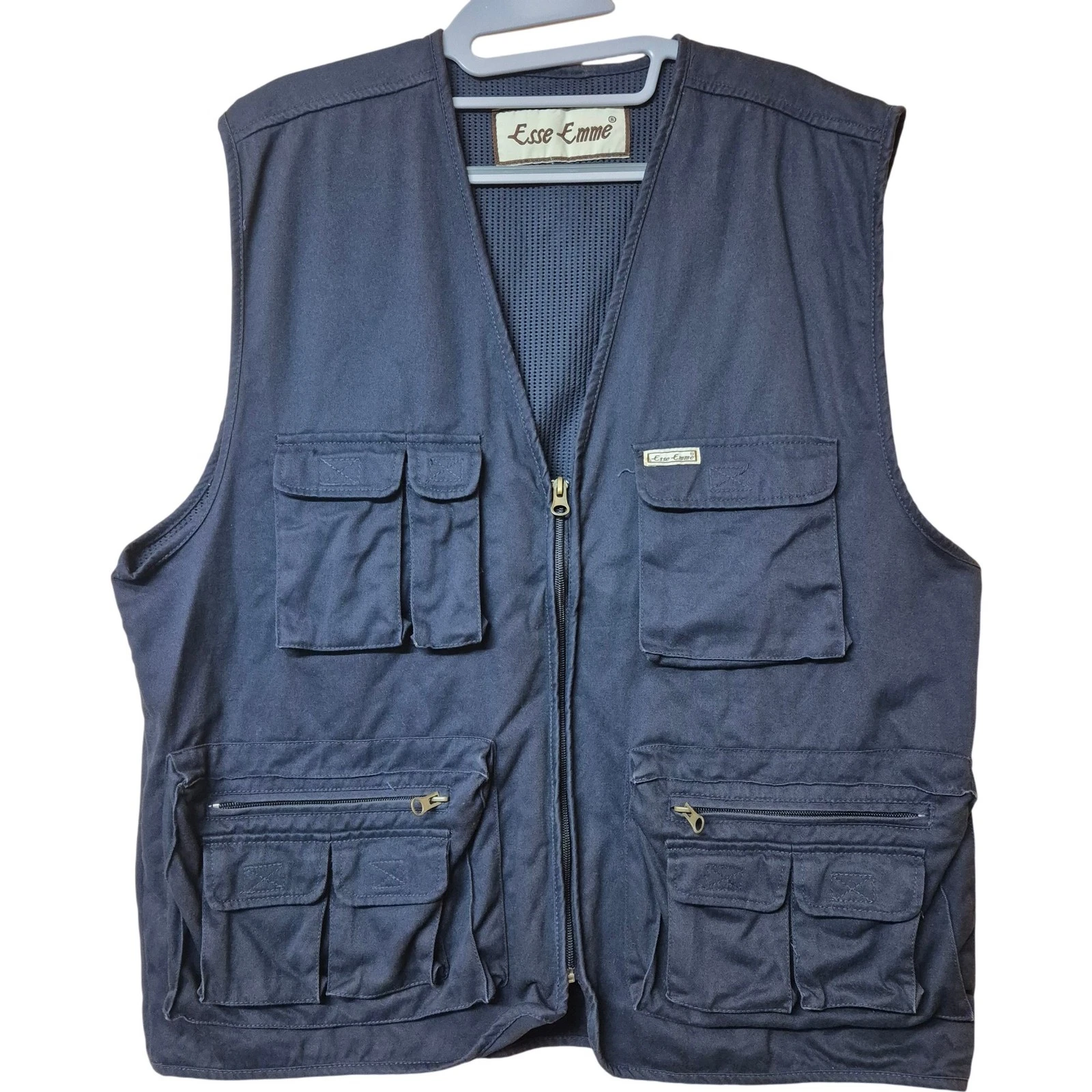 Esse Emme Fishing Vest Men's Size XXL Blue 100% Cotton Multi-Pocket