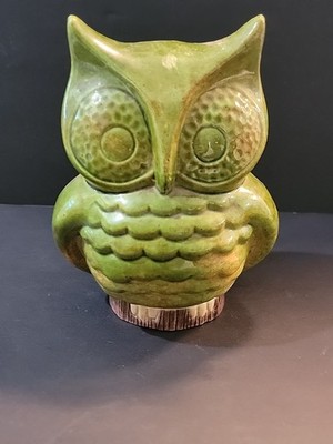 Vintage 1970's Hobbyist 6''H x 5''W Green & Brown Ceramic Owl 