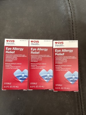 3 Lot CVS Eye Allergy Relief Drops 0.5 FL OZ Each EX12/2026