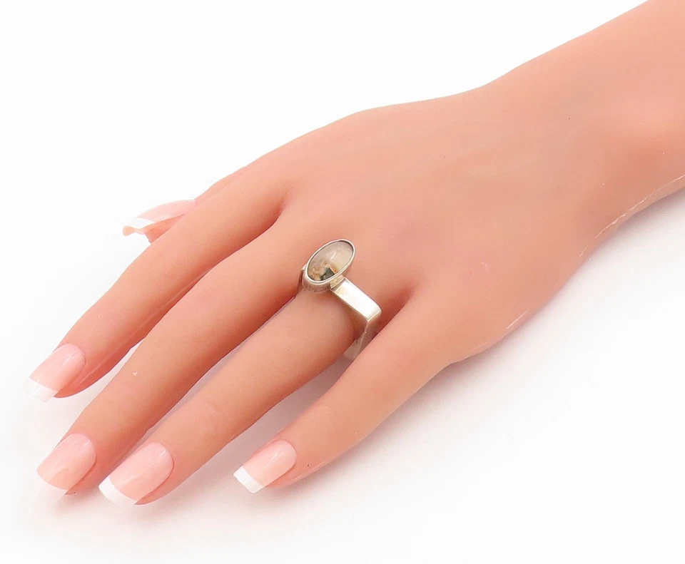 925 Sterling Silver Vintage Ring ISRAEL Oval Agate Geometric Band  Sz 6  RG34312 - Image 3 of 4