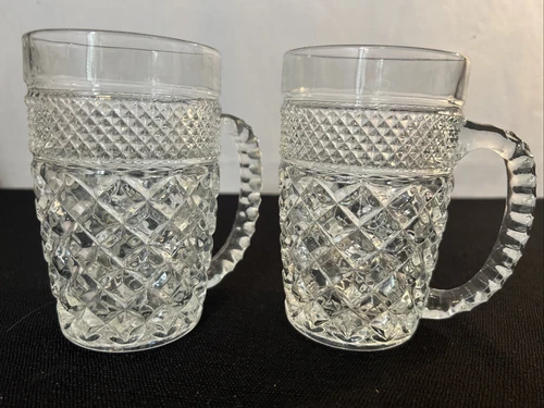 2 Anchor Hocking Wexford Beer Mugs  5.25" Vintage Tankard Stein Diamond