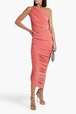 NORMA KAMALI Size L/40 Diana one-shoulder ruched stretch-jersey gown in Papaya