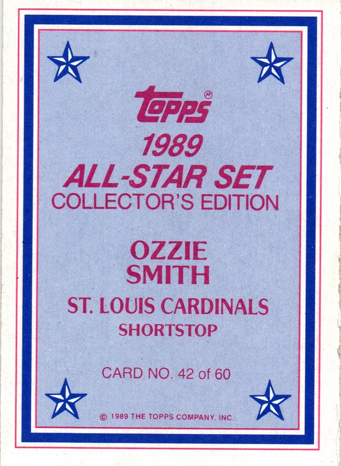 1989 Topps #42 Ozzie Smith All-Star Set Collector's Edition (Glossy Send-Ins) - Image 2 of 2