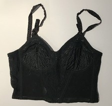 VTG Show Case Bestform Black Lace Stitched Longline Bustier Bra Top USA 36B