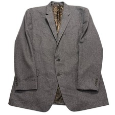 Ralph Lauren Sport Coat Blazer Mens Size 48 L Gray Herringbone Cashmere Wool