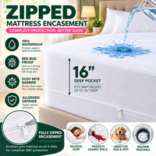 Zippered Mattress Encasement Waterproof Protector Hypoallergenic Mattress Cover