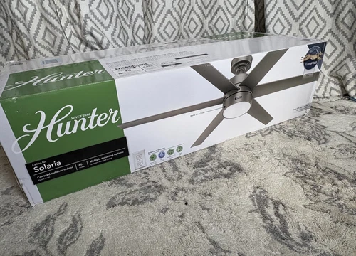 Hunter Solaria Ceiling Fan  60" Matte Silver Indoor Or Outdoor Remote ETL Rated - Picture 5 of 18