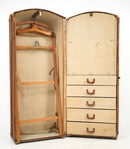 Antique Wood Arched Steamer Wardrobe Trunk