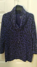 Style & Co. Purple/Black Cheetah Print Cowl Neck Top With Cropped Sleeves, Large