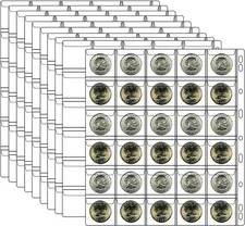10 Sheets Coin Collection Pages, Coins Pocket Page with 30-pocket 