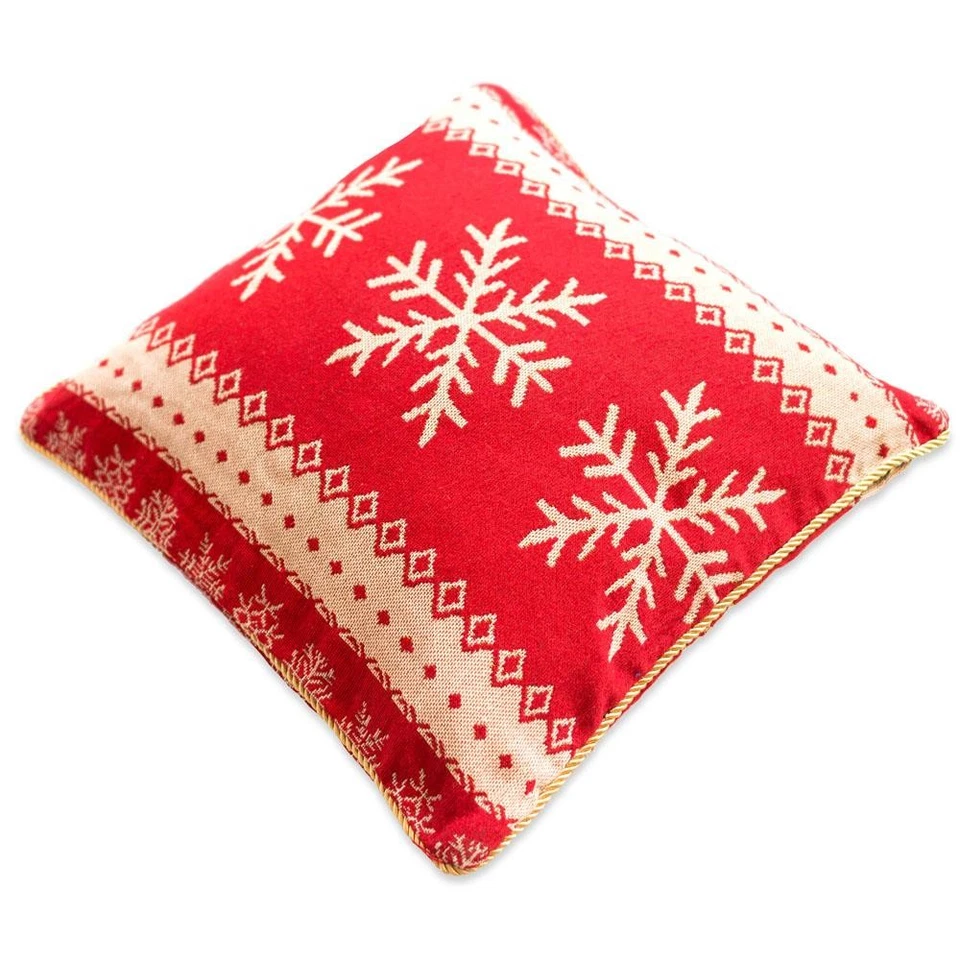 Set of 2 White Snowflakes on Red Throw Cushion Pillow Covers - Image 4 of 4