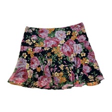 Abercrombie  Fitch Mini Skirt Y2K Floral Ruffle Wide Waist Band Gold Foil Sz 10