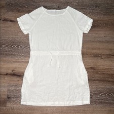 Women's Drawstring Waist Mini Dress Pockets Short Sleeves Round Neck Medium