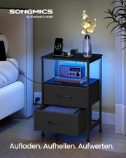 Nachttisch mit LED-Beleuchtung und Ladestation mit Schubladen