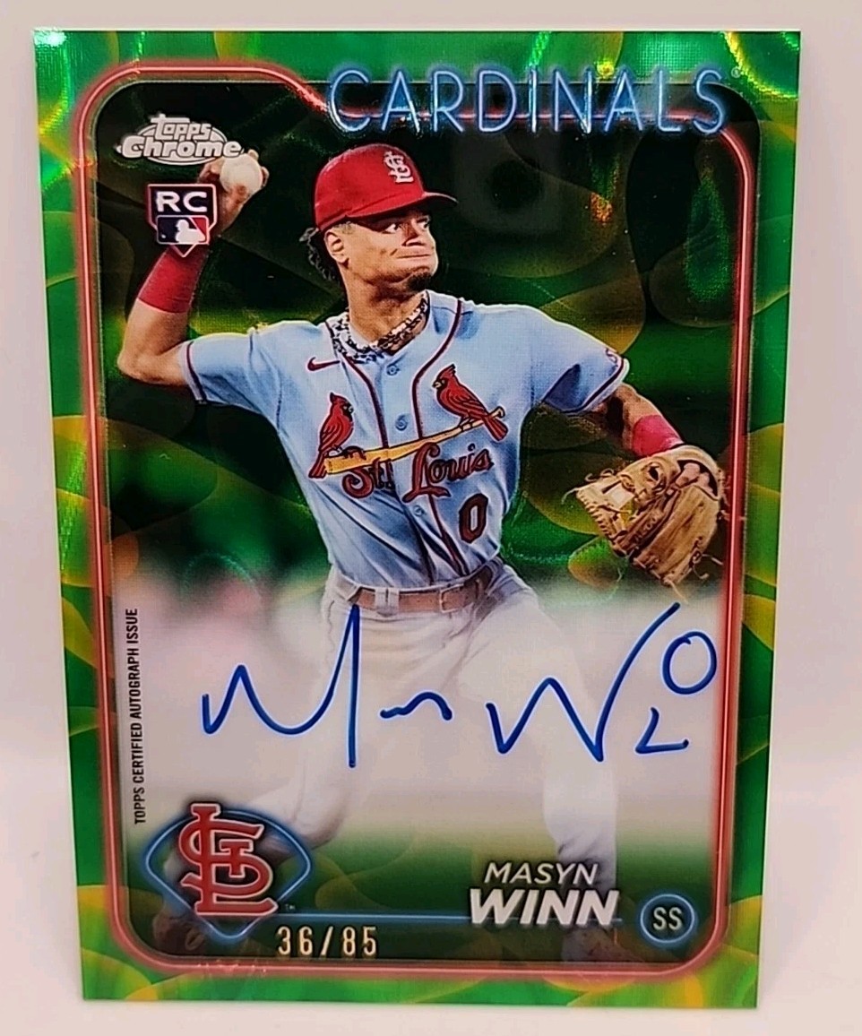 2024 Topps Chrome RC Masyn Winn Green Lava Lamp 36/85 Autographed Baseball Card